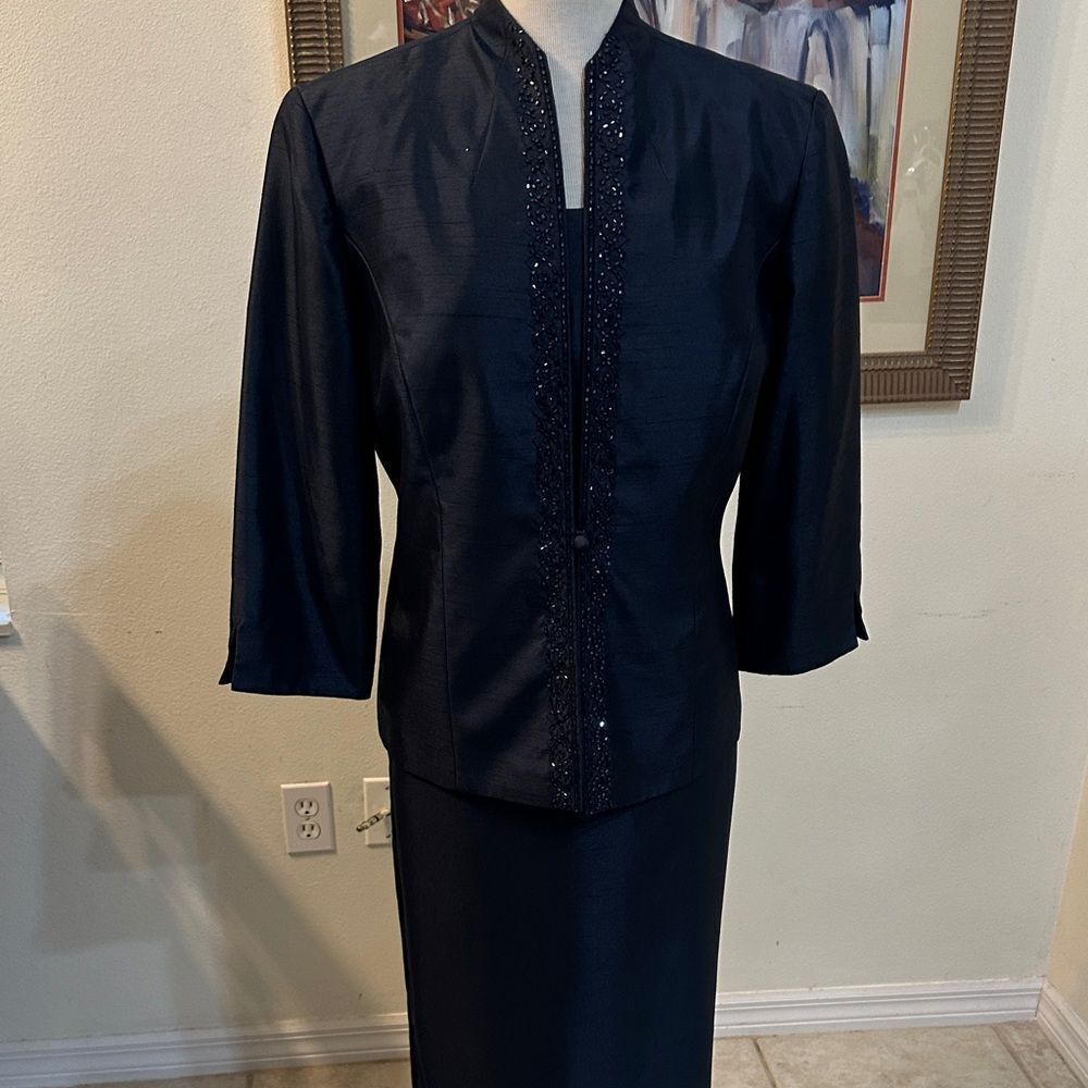 JESSICA HOWARD Evenings Elegant Navy  Gown w/ Crystal Embellished Jacket Size 12 - Picture 3 of 16